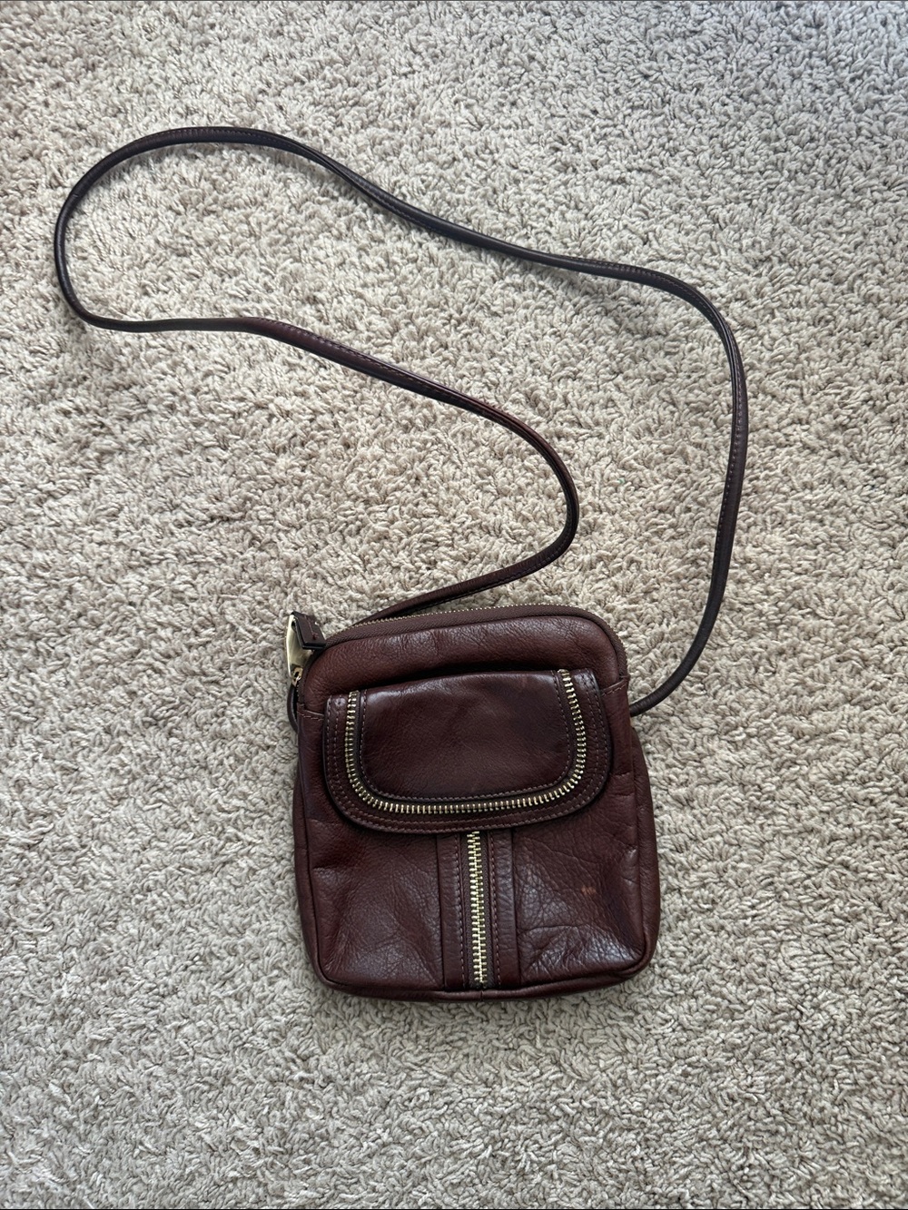B. Mackowsky Brown Leather Crossbody Bag with Front Zip Pocket